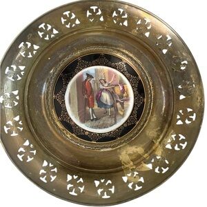 REGENCY BONE CHINA Cries of London Fine Black Cherries Brass Framed Wall Plate